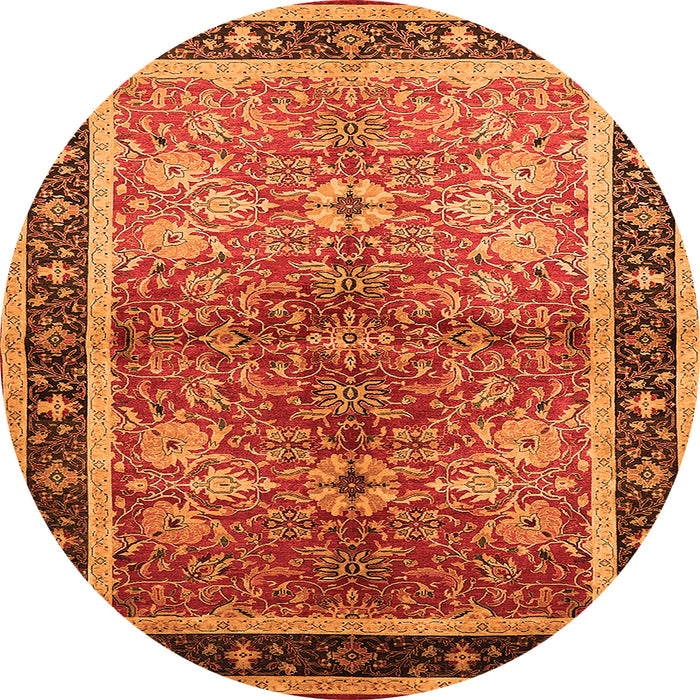 Round Oriental Orange Traditional Rug, urb899org