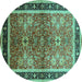 Round Machine Washable Oriental Turquoise Traditional Area Rugs, wshurb899turq