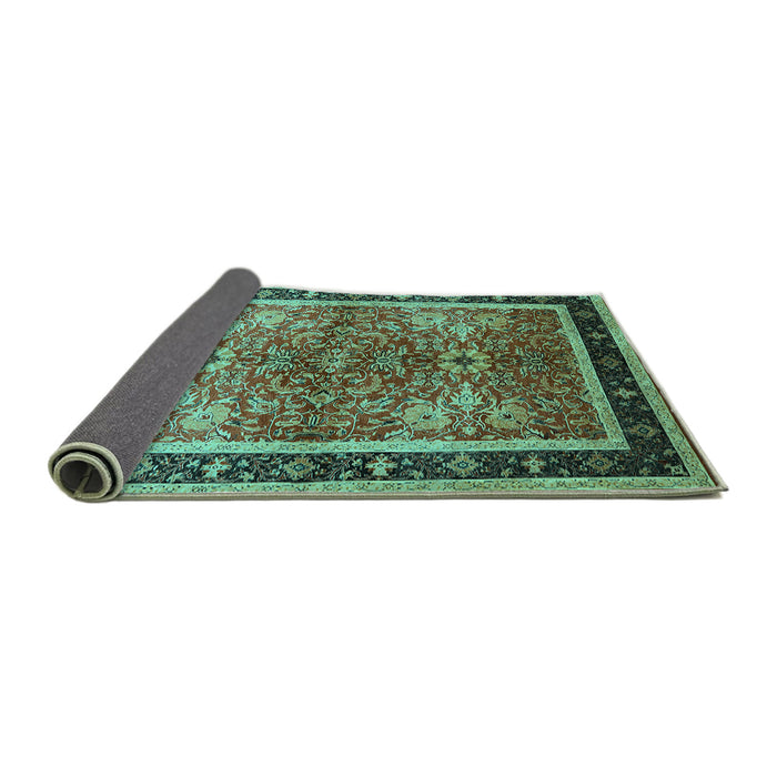 Sideview of Oriental Turquoise Traditional Rug, urb899turq