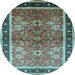 Round Oriental Light Blue Traditional Rug, urb899lblu