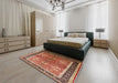 Mid-Century Modern Brown Sand Brown Oriental Rug in a Bedroom, urb899