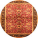 Round Machine Washable Oriental Orange Traditional Area Rugs, wshurb899org