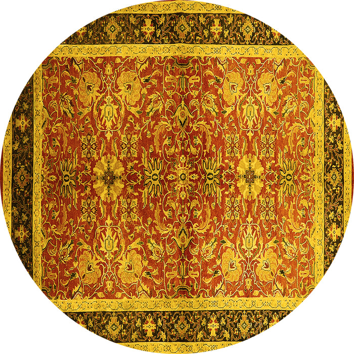 Round Oriental Yellow Traditional Rug, urb899yw