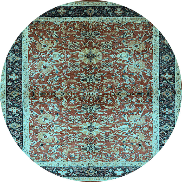 Round Machine Washable Oriental Light Blue Traditional Rug, wshurb899lblu