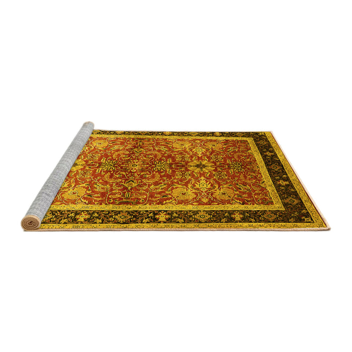Sideview of Machine Washable Oriental Yellow Traditional Rug, wshurb899yw