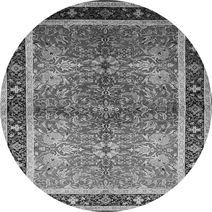 Round Machine Washable Oriental Gray Traditional Rug, wshurb899gry