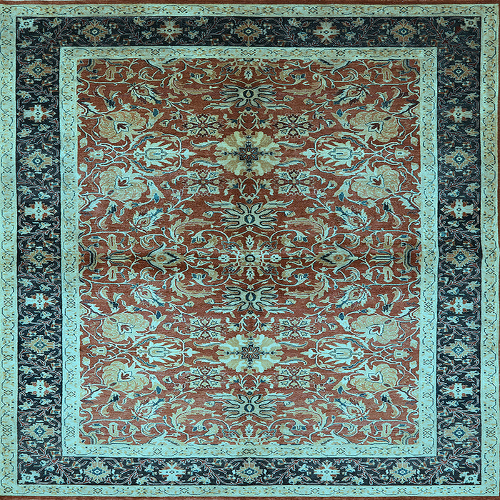 Square Machine Washable Oriental Light Blue Traditional Rug, wshurb899lblu