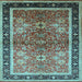 Square Machine Washable Oriental Light Blue Traditional Rug, wshurb899lblu