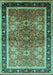 Machine Washable Oriental Turquoise Traditional Area Rugs, wshurb899turq