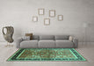 Machine Washable Oriental Turquoise Traditional Area Rugs in a Living Room,, wshurb899turq