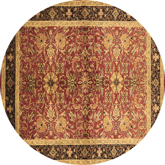 Round Machine Washable Oriental Brown Traditional Rug, wshurb899brn