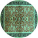 Round Oriental Turquoise Traditional Rug, urb899turq
