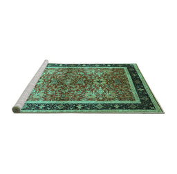 Sideview of Machine Washable Oriental Turquoise Traditional Area Rugs, wshurb899turq