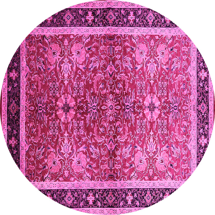 Round Machine Washable Oriental Pink Traditional Rug, wshurb899pnk