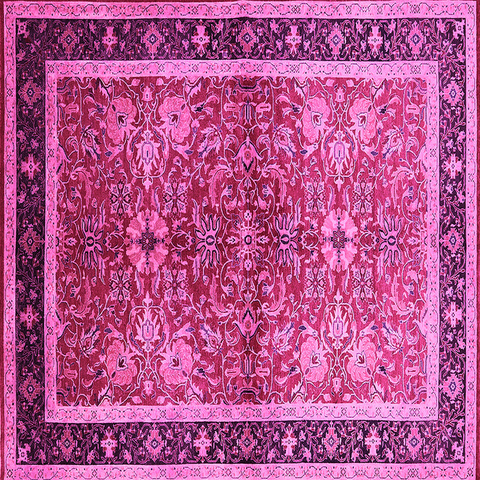 Square Machine Washable Oriental Pink Traditional Rug, wshurb899pnk