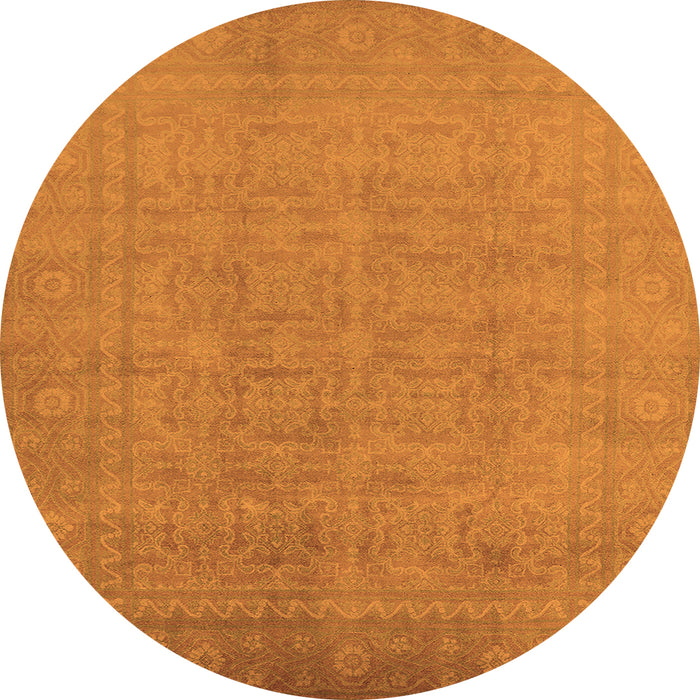 Round Machine Washable Oriental Orange Traditional Area Rugs, wshurb900org