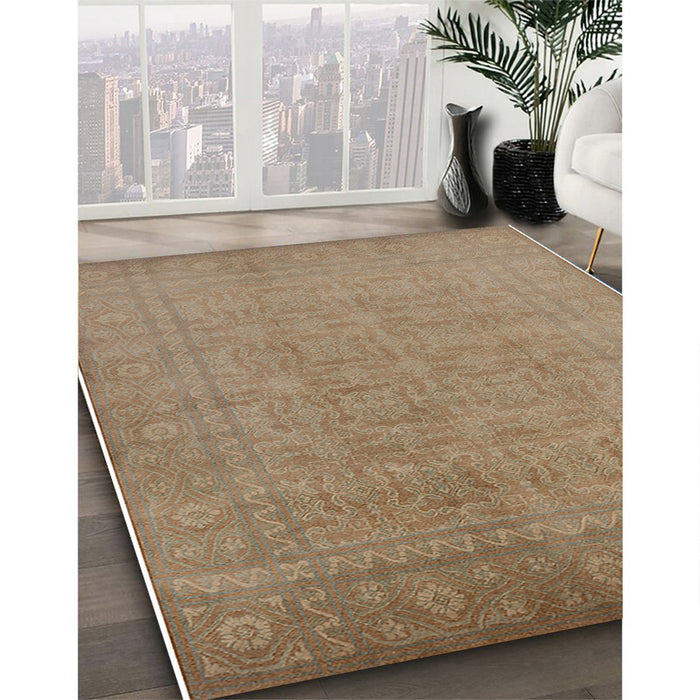 Mid-Century Modern Brown Oriental Rug in Family Room, urb900