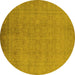 Round Machine Washable Oriental Yellow Traditional Rug, wshurb900yw