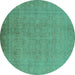 Round Machine Washable Oriental Turquoise Traditional Area Rugs, wshurb900turq