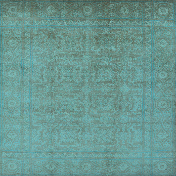 Square Machine Washable Oriental Light Blue Traditional Rug, wshurb900lblu