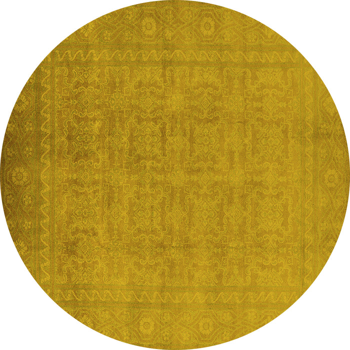 Round Oriental Yellow Traditional Rug, urb900yw