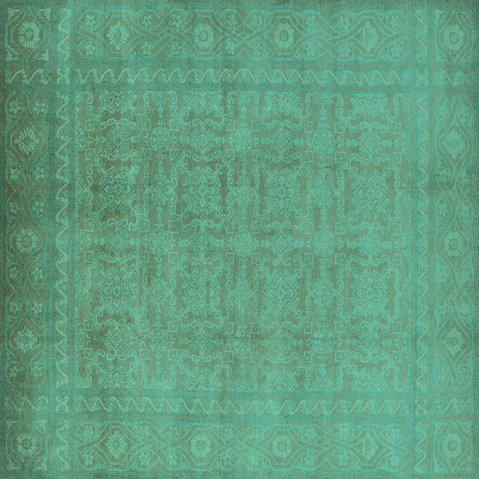 Square Machine Washable Oriental Turquoise Traditional Area Rugs, wshurb900turq