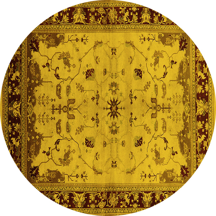 Round Machine Washable Oriental Yellow Traditional Rug, wshurb901yw