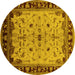 Round Machine Washable Oriental Yellow Traditional Rug, wshurb901yw