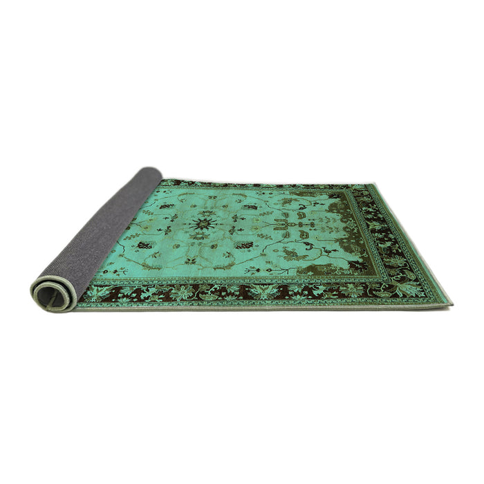 Sideview of Oriental Turquoise Traditional Rug, urb901turq