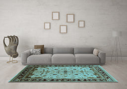 Machine Washable Oriental Light Blue Traditional Rug in a Living Room, wshurb901lblu