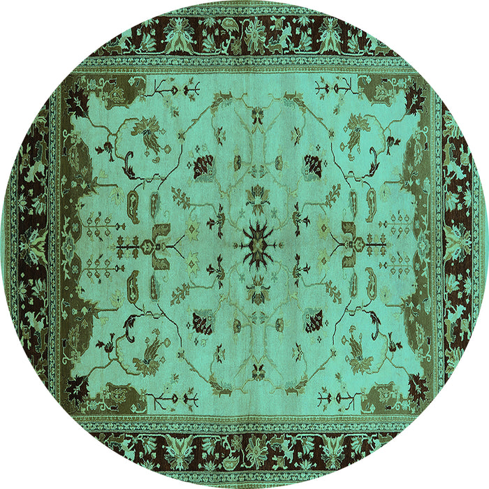 Round Oriental Turquoise Traditional Rug, urb901turq