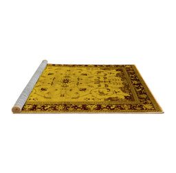 Sideview of Machine Washable Oriental Yellow Traditional Rug, wshurb901yw