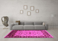 Machine Washable Oriental Pink Traditional Rug, wshurb901pnk