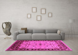 Machine Washable Oriental Pink Traditional Rug in a Living Room, wshurb901pnk