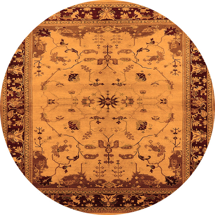 Round Machine Washable Oriental Orange Traditional Area Rugs, wshurb901org