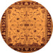 Round Machine Washable Oriental Orange Traditional Area Rugs, wshurb901org