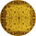 Round Oriental Yellow Traditional Rug, urb901yw