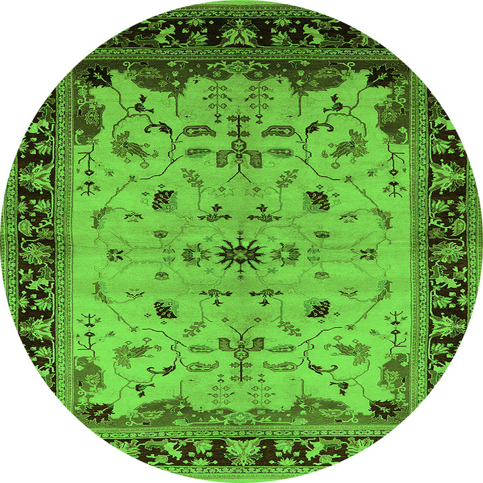 Round Oriental Green Traditional Rug, urb901grn