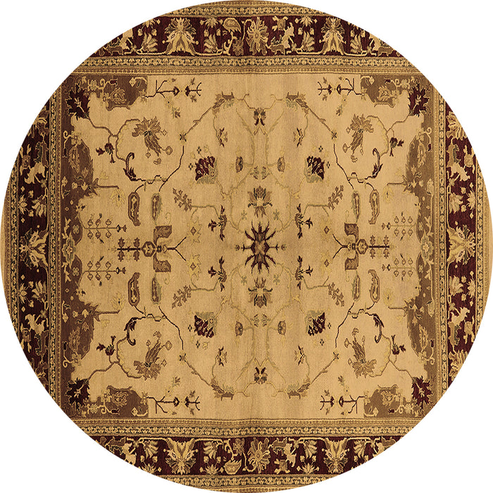 Round Oriental Brown Traditional Rug, urb901brn
