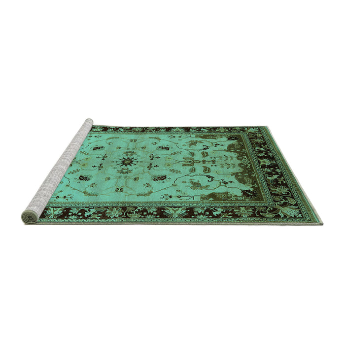 Sideview of Machine Washable Oriental Turquoise Traditional Area Rugs, wshurb901turq