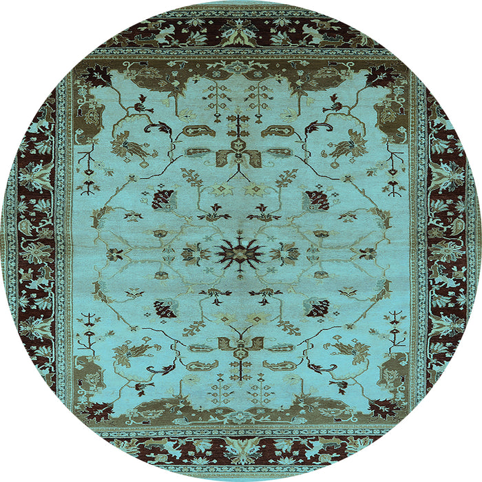 Round Oriental Light Blue Traditional Rug, urb901lblu