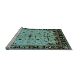 Sideview of Machine Washable Oriental Light Blue Traditional Rug, wshurb901lblu