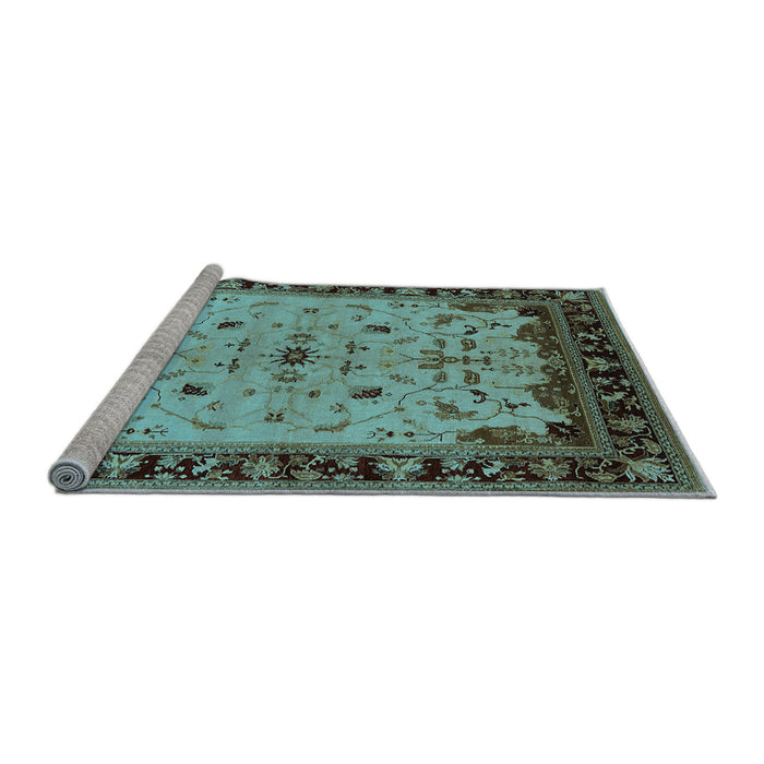 Sideview of Machine Washable Oriental Light Blue Traditional Rug, wshurb901lblu