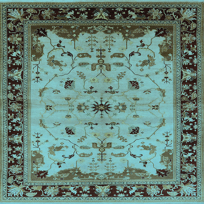 Square Machine Washable Oriental Light Blue Traditional Rug, wshurb901lblu