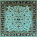 Square Machine Washable Oriental Light Blue Traditional Rug, wshurb901lblu