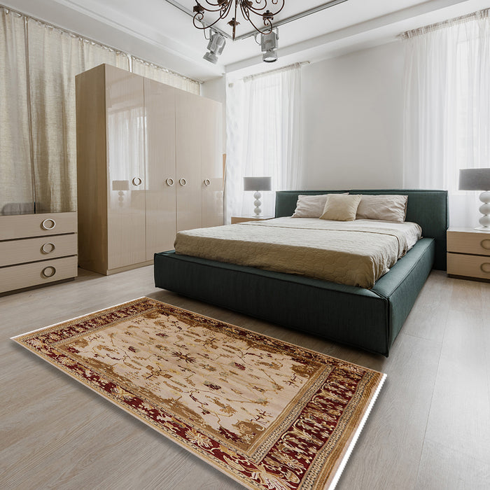 Mid-Century Modern SaddleBrown Oriental Rug in a Bedroom, urb901