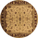 Round Machine Washable Oriental Brown Traditional Rug, wshurb901brn