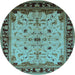 Round Machine Washable Oriental Light Blue Traditional Rug, wshurb901lblu