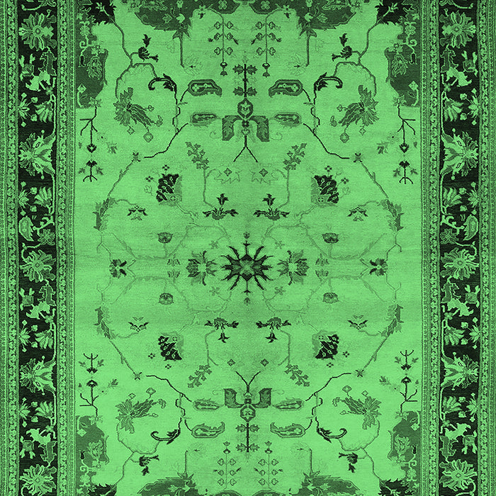 Machine Washable Oriental Emerald Green Traditional Area Rugs, wshurb901emgrn