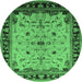 Round Machine Washable Oriental Emerald Green Traditional Area Rugs, wshurb901emgrn